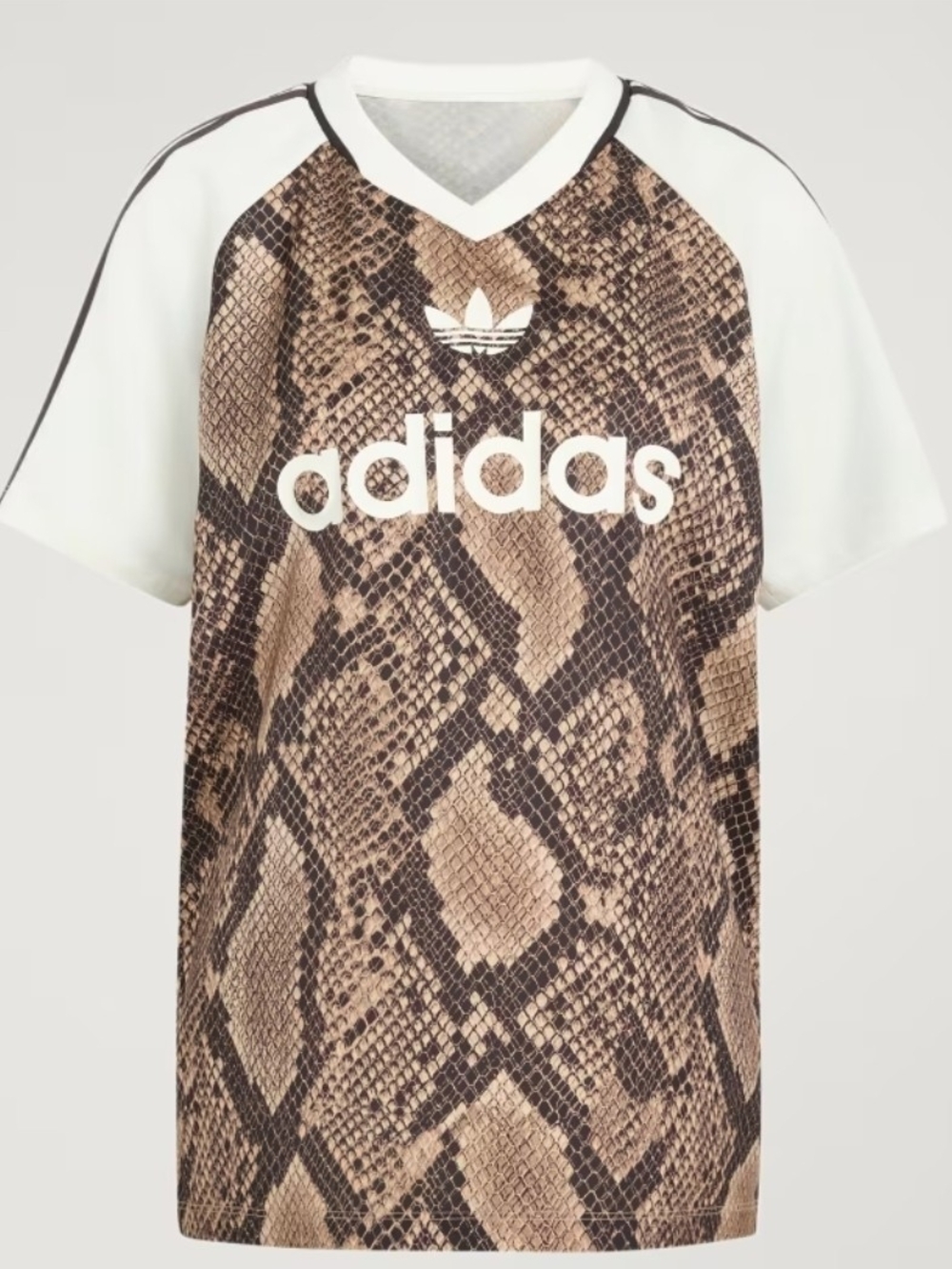 Adidas Snake Print Trefoil Tee in Brown & Cream - Picture 4 of 9